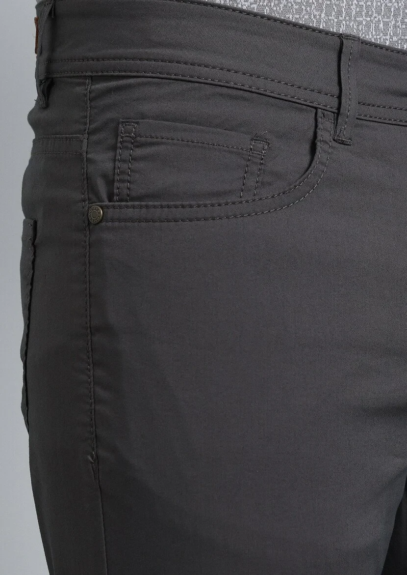 Brown Weaving Slim Fit Casual Cotton Blended Trousers - 3