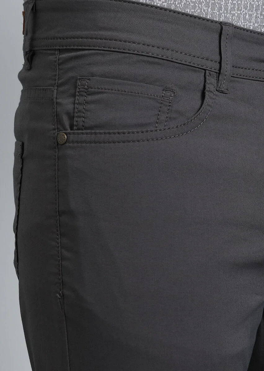 Brown Weaving Slim Fit Casual Cotton Blended Trousers - 3