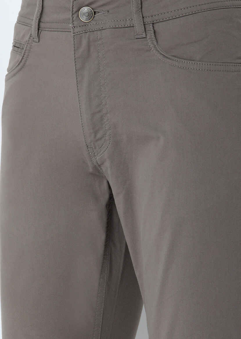 Brown Weaving Slim Fit Casual Cotton Blended Trousers 