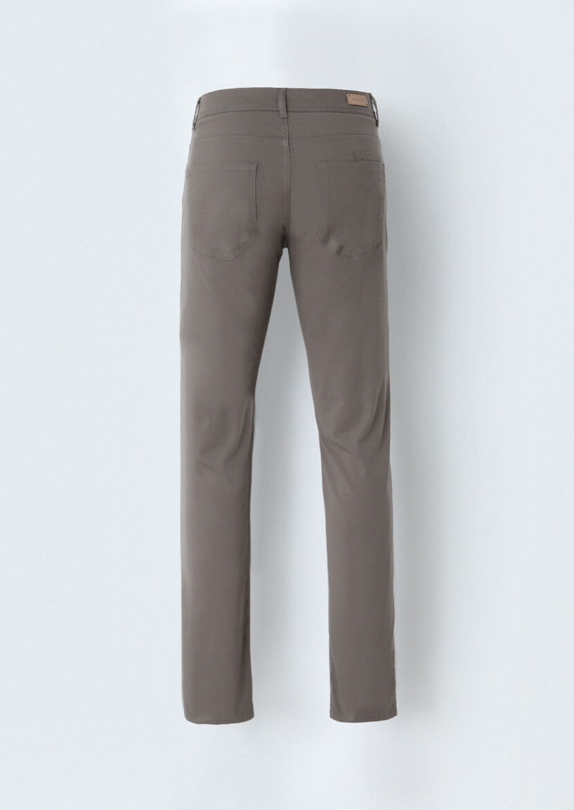 Brown Weaving Slim Fit Casual Cotton Blended Trousers - 4