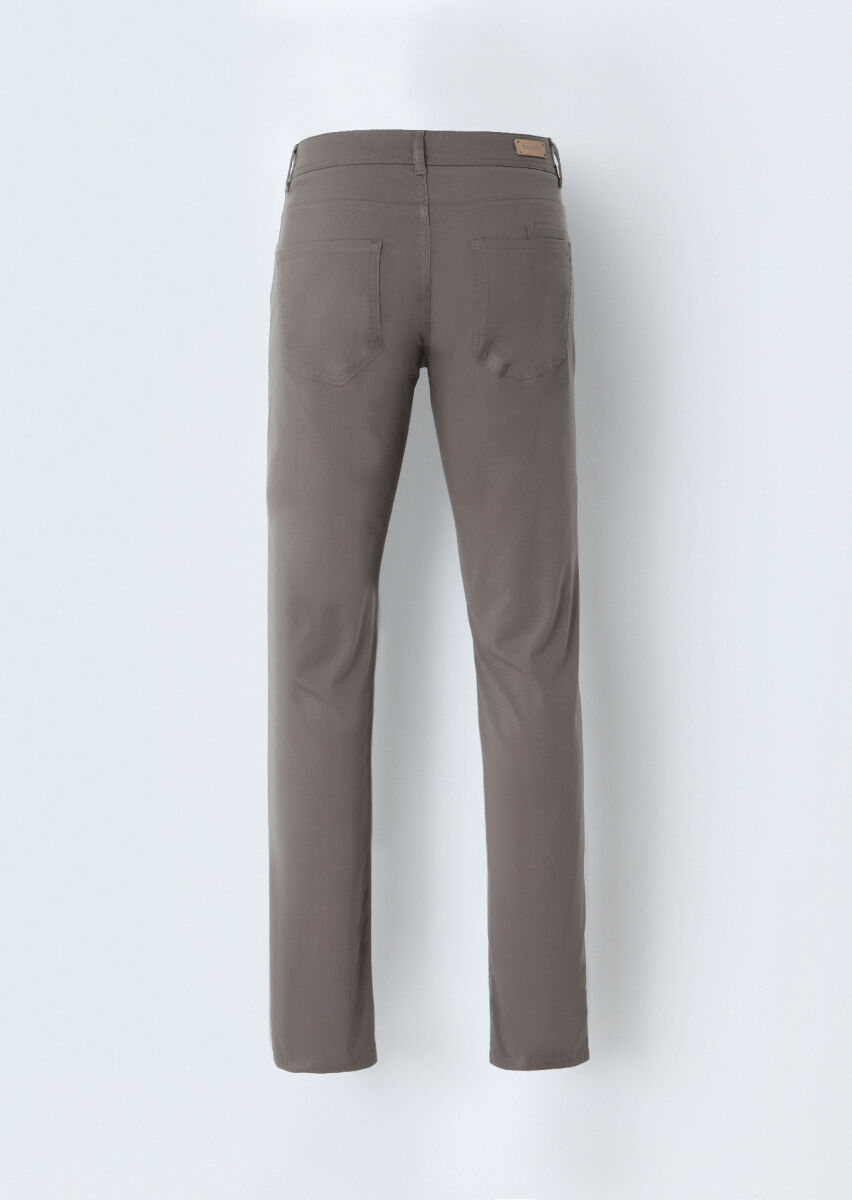 Brown Weaving Slim Fit Casual Cotton Blended Trousers - 4