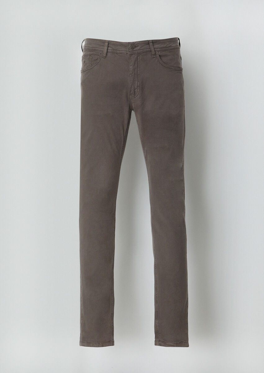 Brown Weaving Slim Fit Casual Cotton Blended Trousers - 5