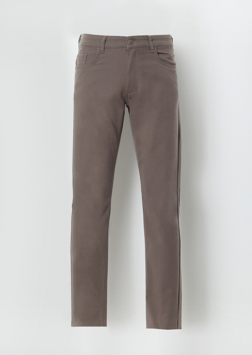 Brown Weaving Slim Fit Casual Cotton Blended Trousers - 5