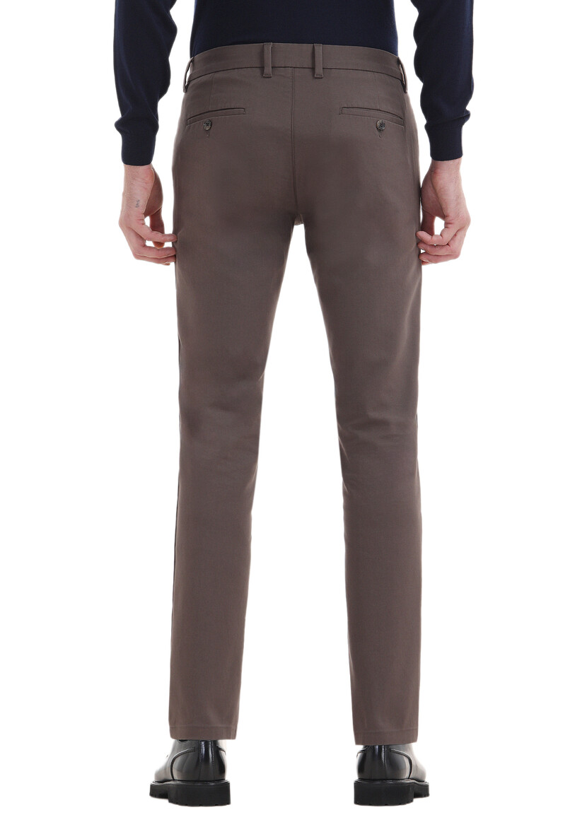 Brown Weaving Slim Fit Casual Cotton Blended Trousers - 4