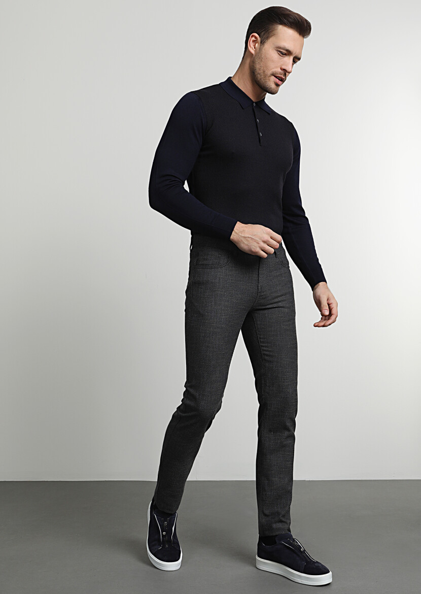 Brown Weaving Slim Fit Casual Trousers - 3