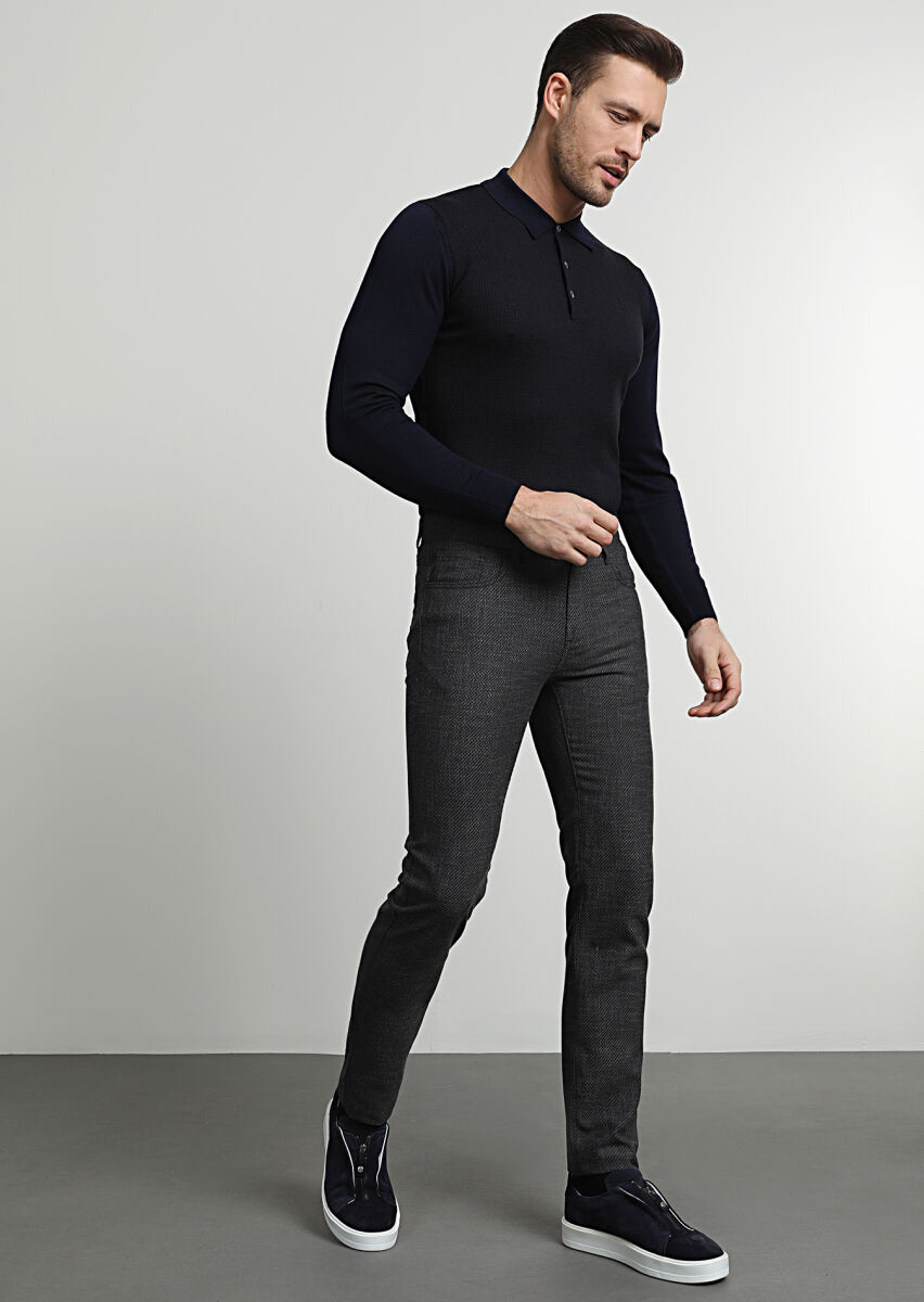 Brown Weaving Slim Fit Casual Trousers - 3