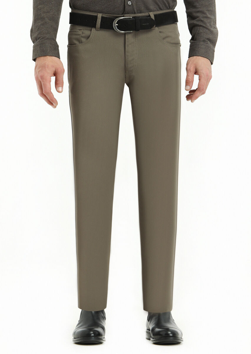 Brown Weaving Slim Fit Casual Trousers - 2