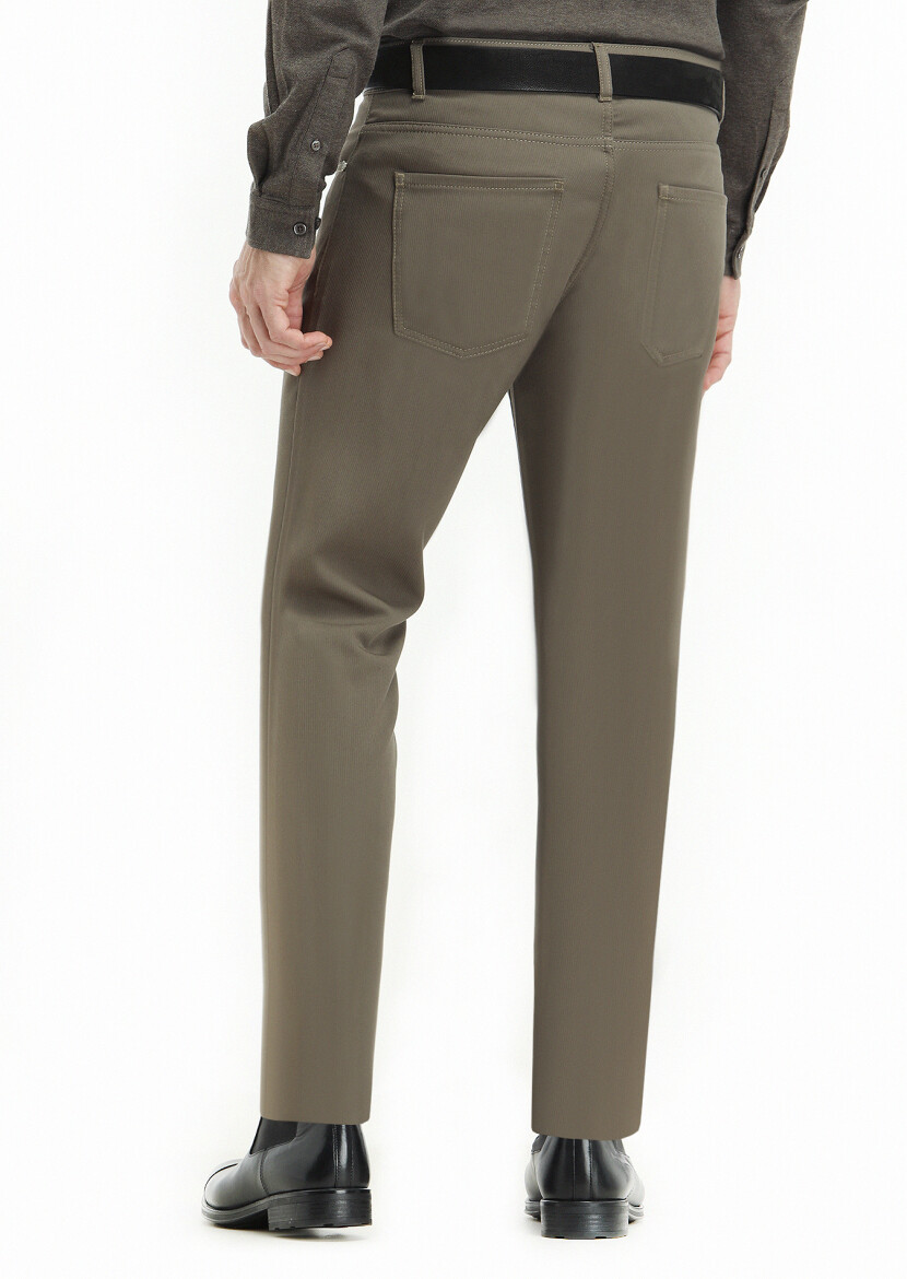 Brown Weaving Slim Fit Casual Trousers - 4