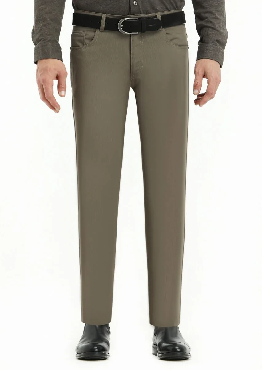 Brown Weaving Slim Fit Casual Trousers - 2
