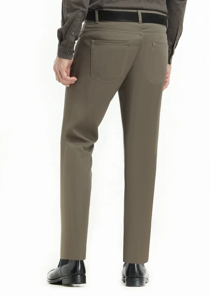 Brown Weaving Slim Fit Casual Trousers - 4