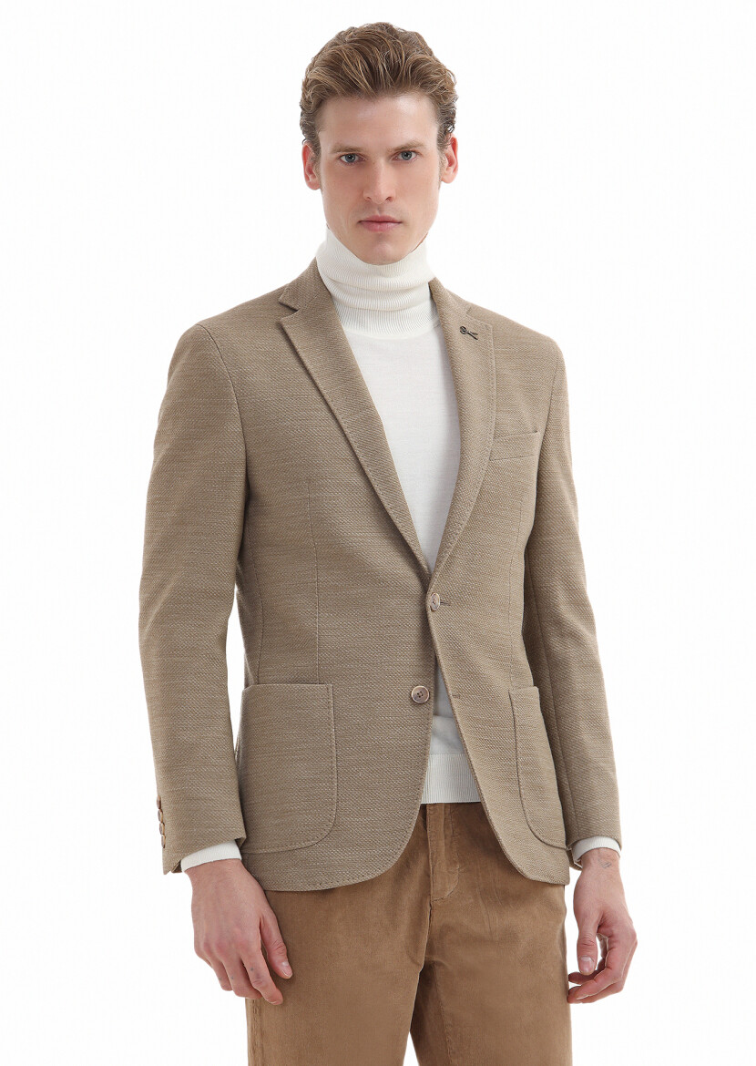 Buff Patterned Shirt Shoulder Slim Fit Wool Blended Jacket - 2