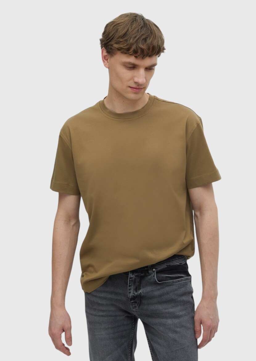 Buff Plain Crew Neck 100% Cotton T-Shirt - RAMSEY