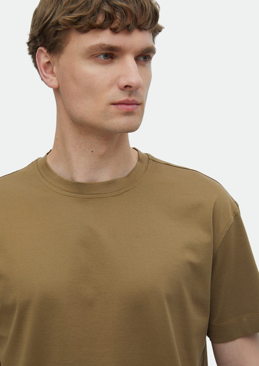 Buff Plain Crew Neck 100% Cotton T-Shirt - 4