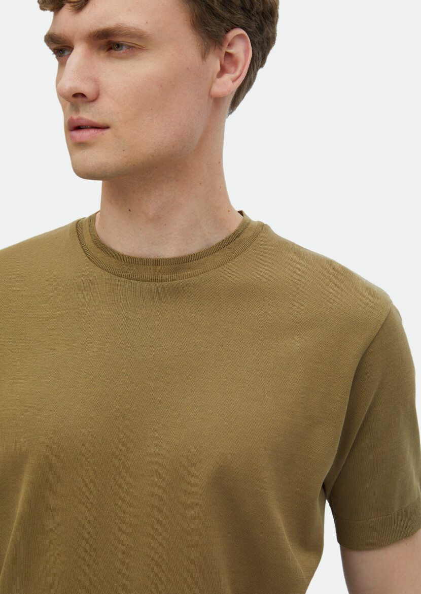 Buff Plain Crew Neck 100% Cotton T-Shirt - 6