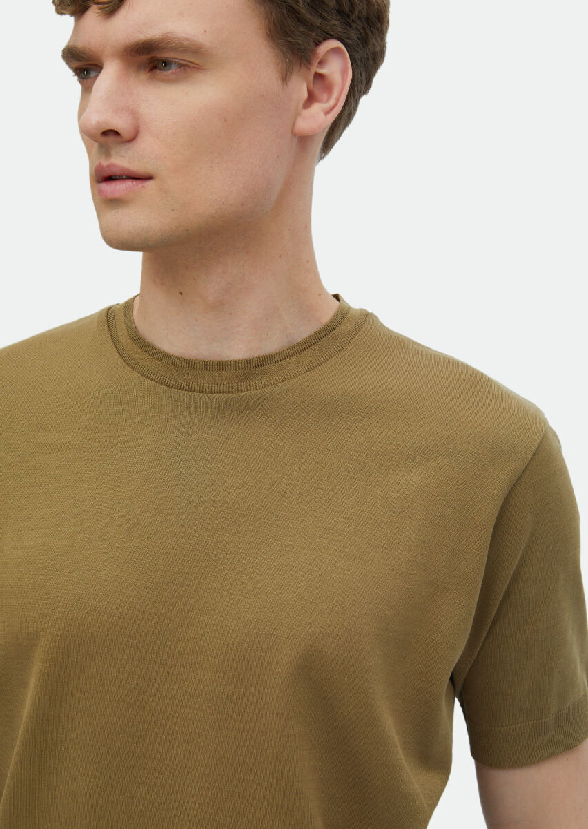 Buff Plain Crew Neck 100% Cotton T-Shirt - 6