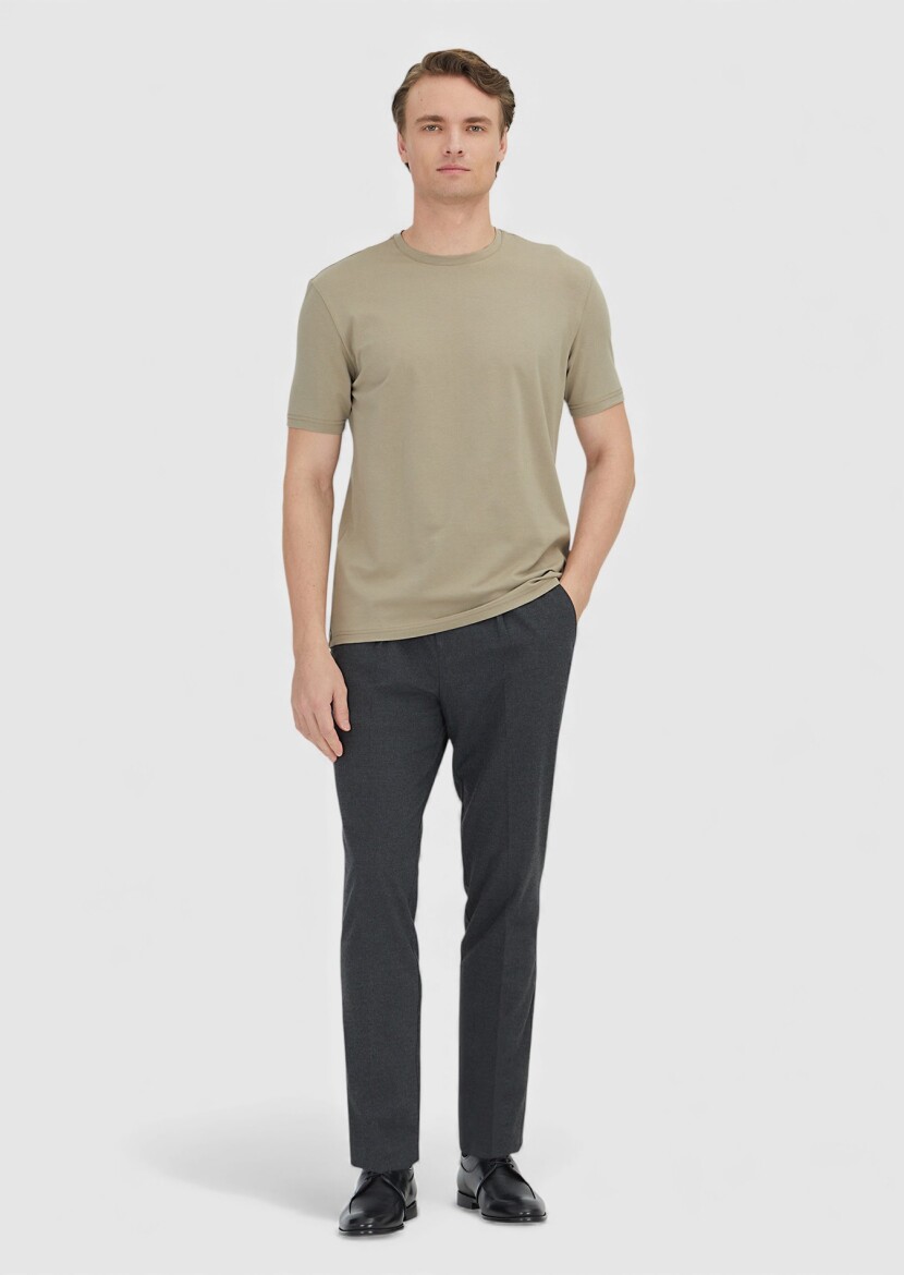 Buff Plain Crew Neck Cotton Blended T-Shirt - RAMSEY