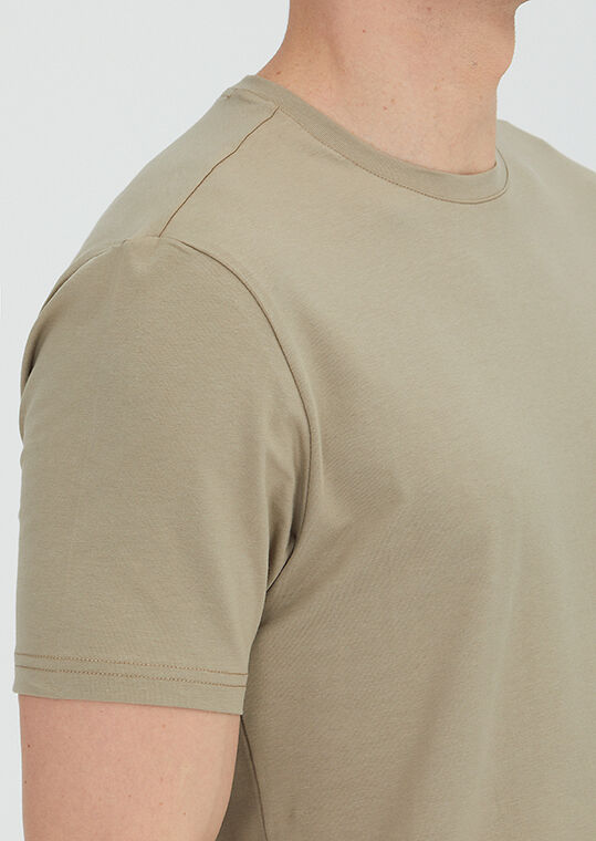 Buff Plain Crew Neck Cotton Blended T-Shirt - 4
