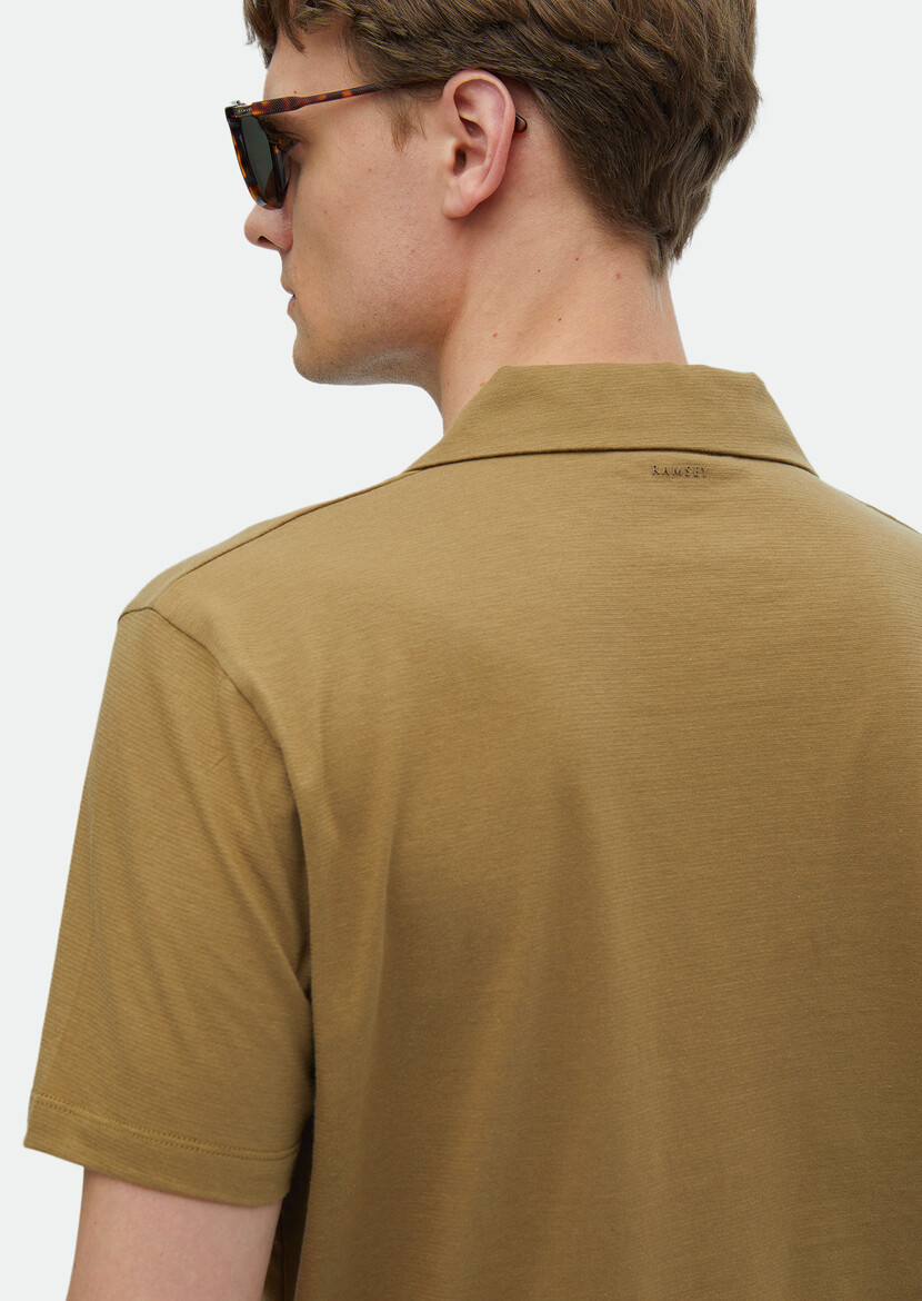 Buff Plain Polo Neck 100% Cotton T-Shirt - 5