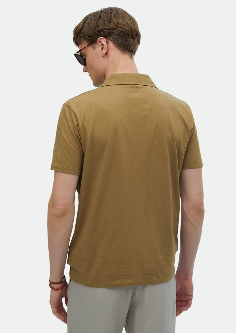 Buff Plain Polo Neck 100% Cotton T-Shirt - 6