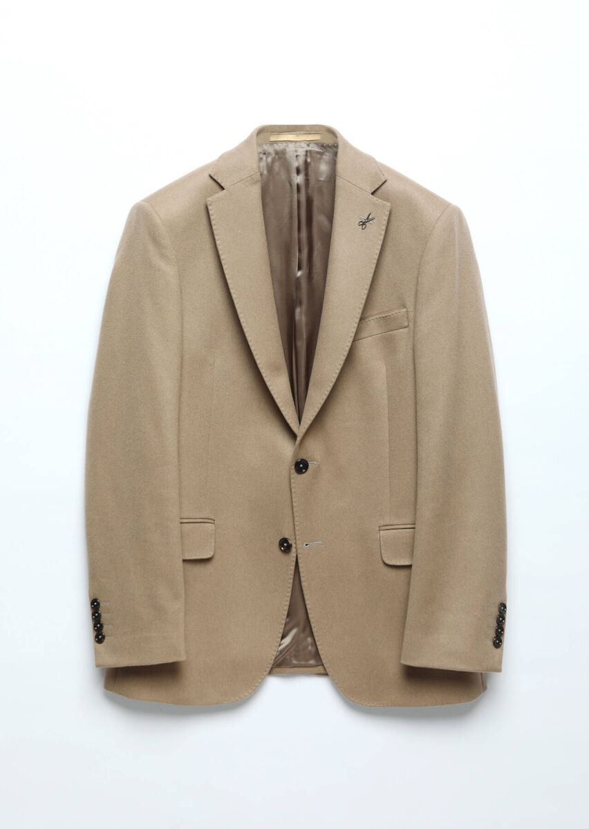 Buff Plain Regular Fit 100% Cashmire Jacket - 9