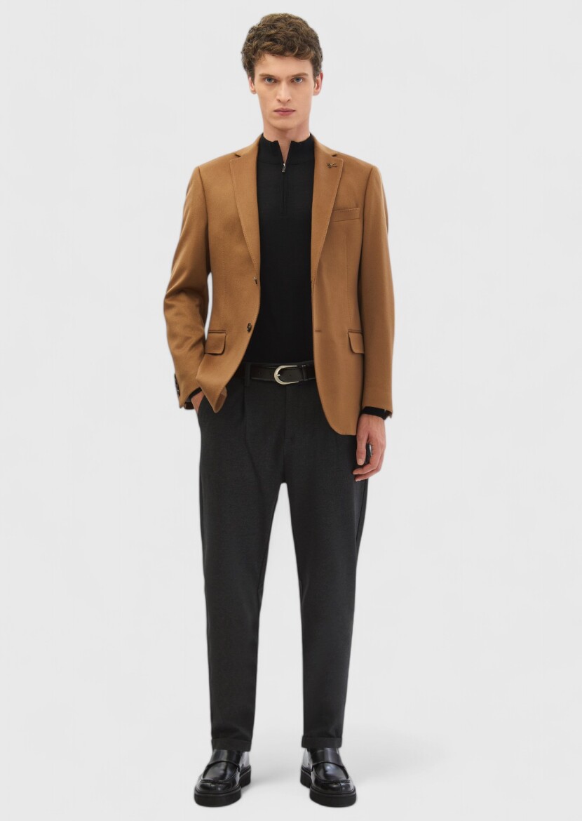 Buff Plain Regular Fit 100% Cashmire Jacket - RAMSEY