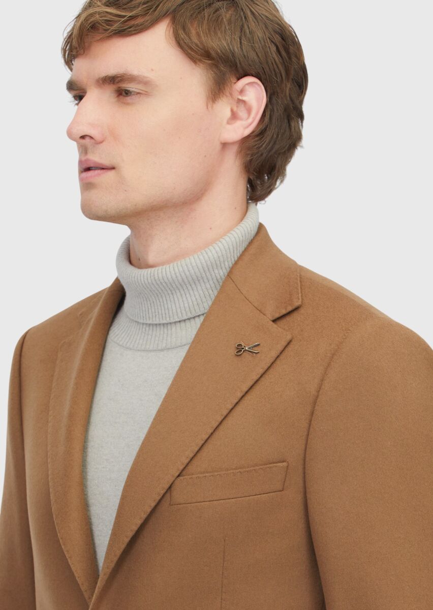 Buff Plain Regular Fit 100% Cashmire Jacket - 3