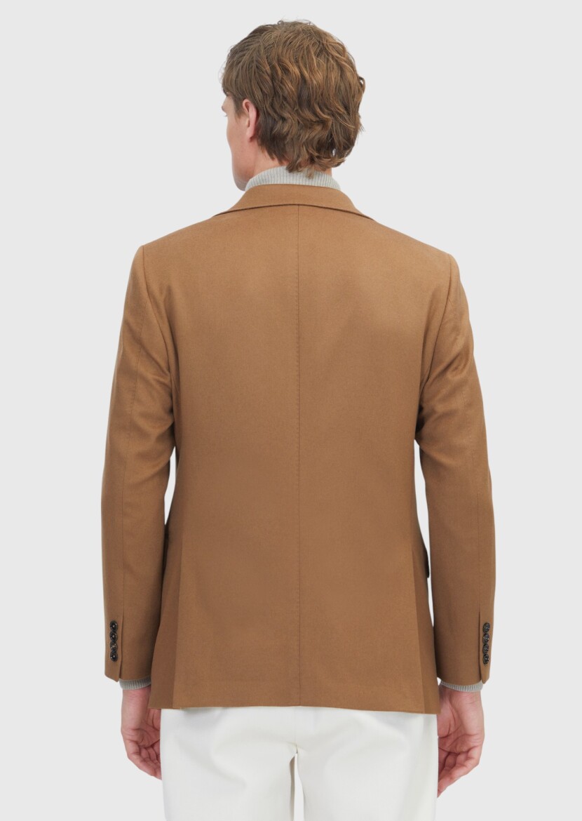 Buff Plain Regular Fit 100% Cashmire Jacket - 8