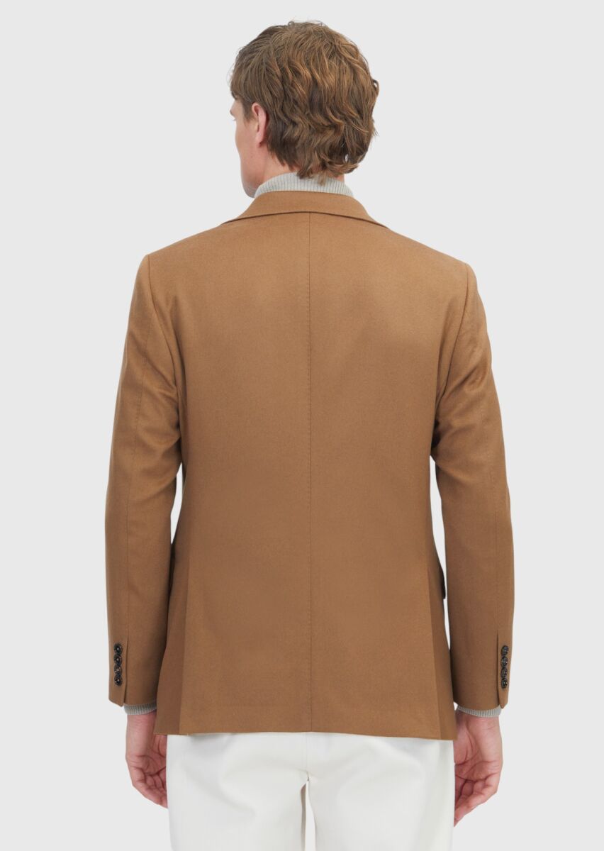 Buff Plain Regular Fit 100% Cashmire Jacket - 8