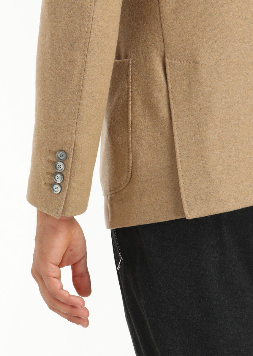 Buff Plain Shirt Shoulder Slim Fit Wool Blended Jacket - 5