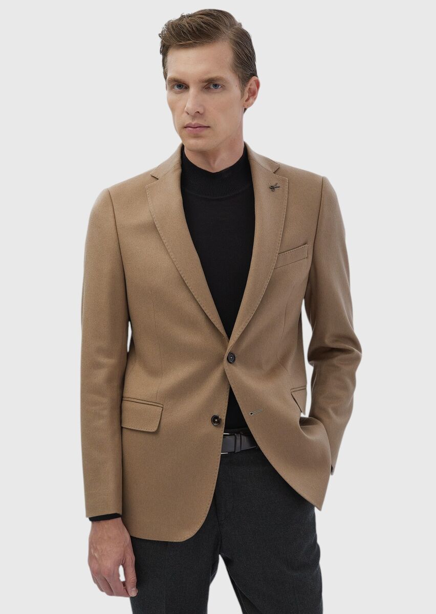 Buff Regular Fit 100% Cashmire Jacket - 1