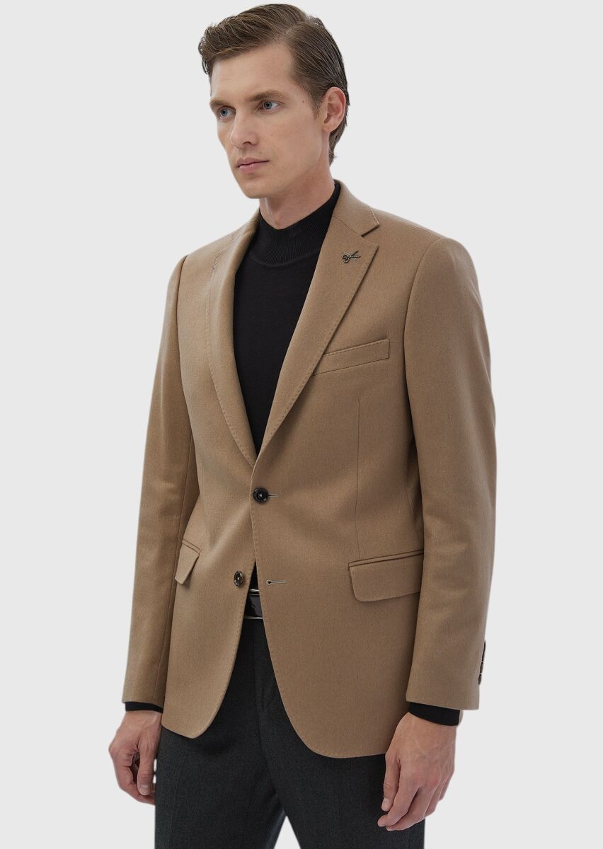 Buff Regular Fit 100% Cashmire Jacket - 3