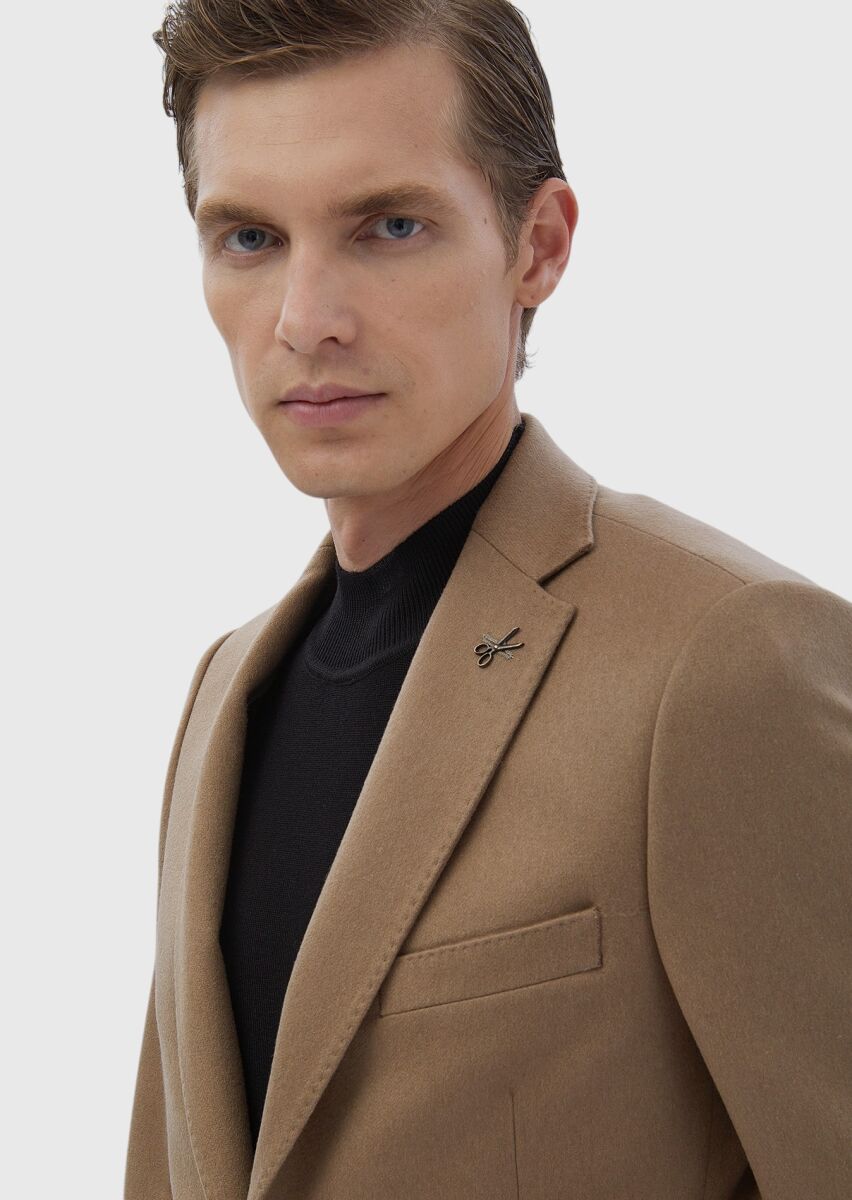 Buff Regular Fit 100% Cashmire Jacket - 4