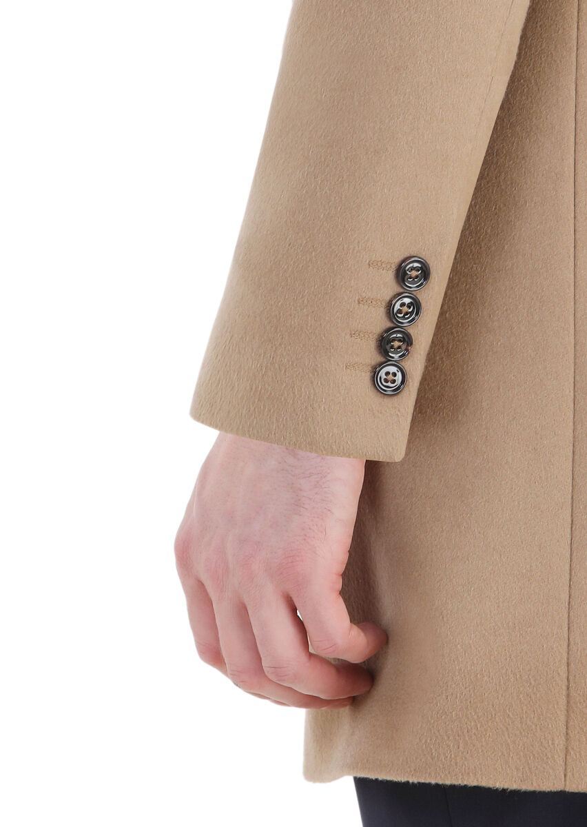 Buff Regular Fit Butterfly Collar Classical Weaving Overcoat - 5