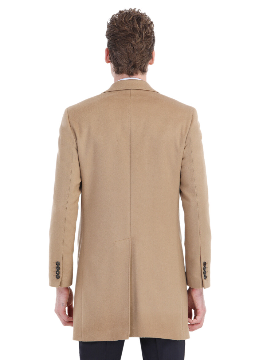 Buff Regular Fit Butterfly Collar Classical Weaving Overcoat - 6