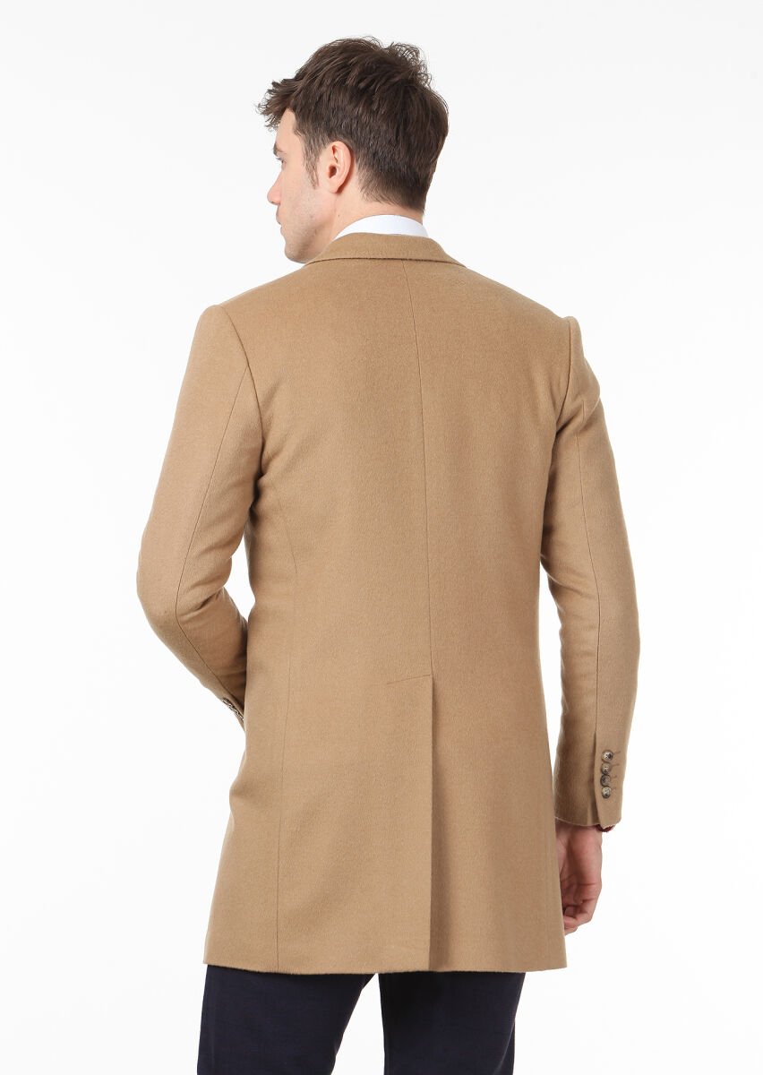 Buff Regular Fit Butterfly Collar Classical Weaving Overcoat - 4