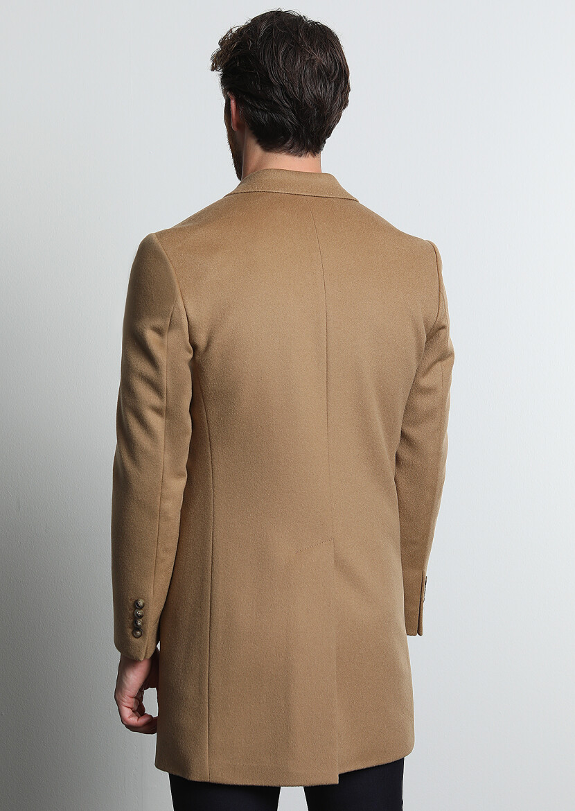 Buff Regular Fit Butterfly Collar Classical Weaving Overcoat - 5