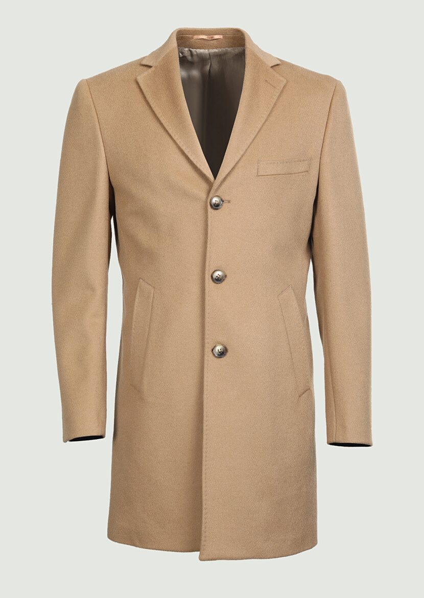 Buff Regular Fit Butterfly Collar Classical Weaving Overcoat - 6