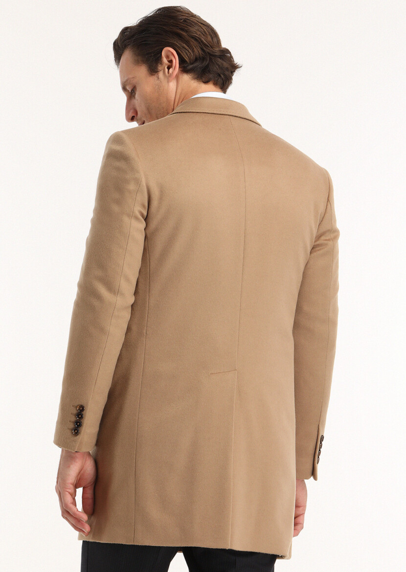 Buff Regular Fit Butterfly Collar Classical Weaving Overcoat - 5