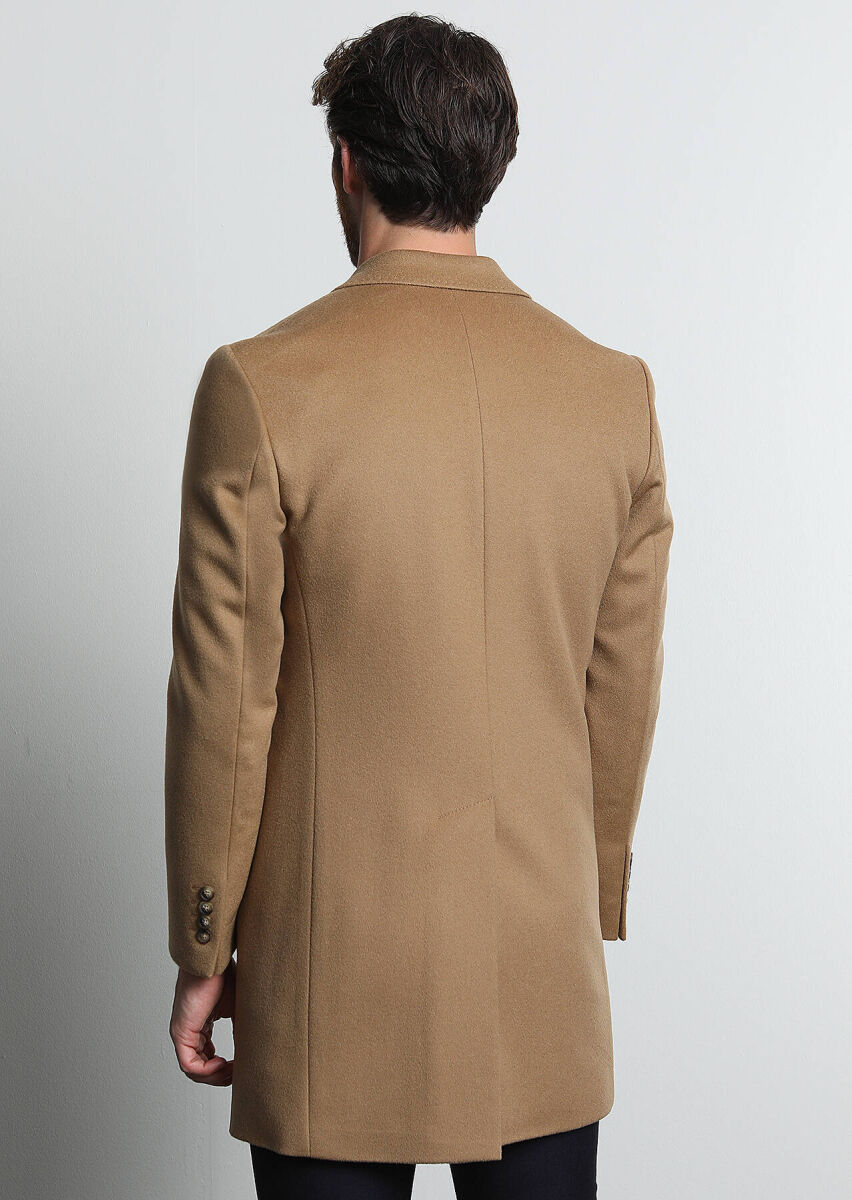 Buff Regular Fit Butterfly Collar Classical Weaving Overcoat - 5