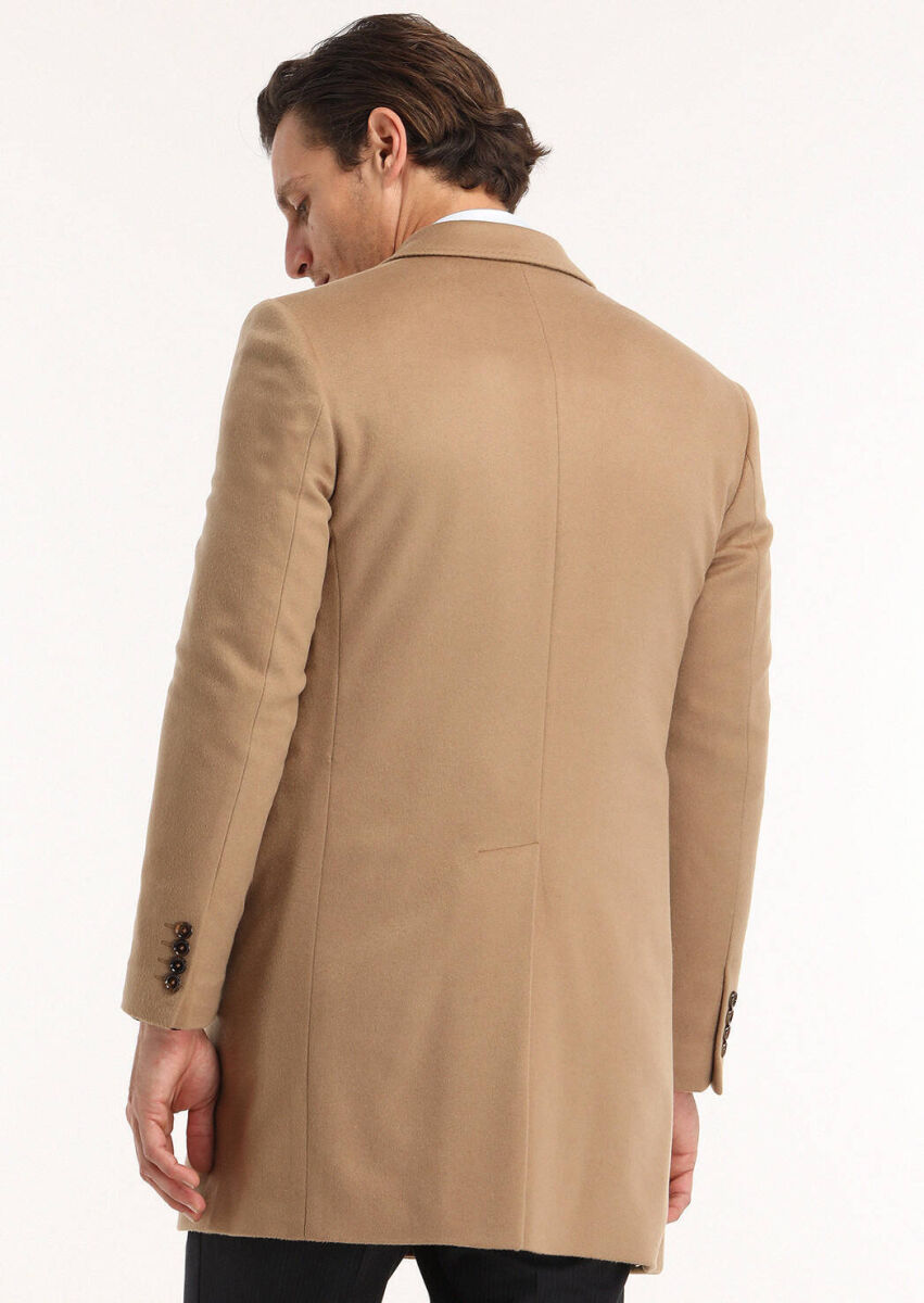 Buff Regular Fit Butterfly Collar Classical Weaving Overcoat - 5