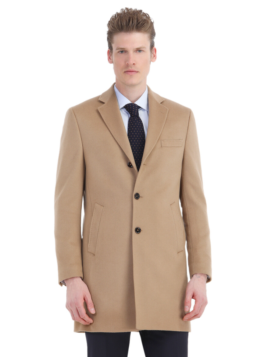 Buff Regular Fit Butterfly Collar Classical Weaving Overcoat - 1