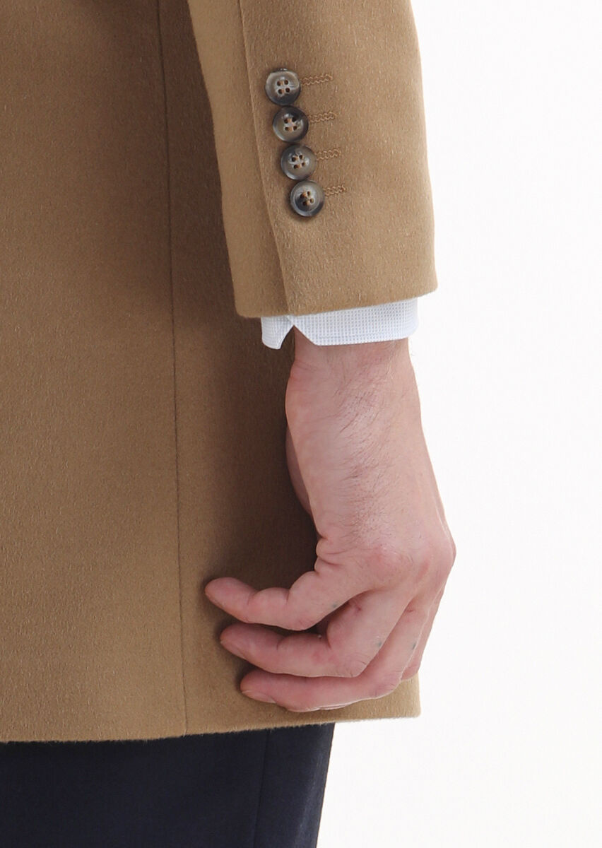 Buff Regular Fit Butterfly Collar Classical Weaving Overcoat - 5