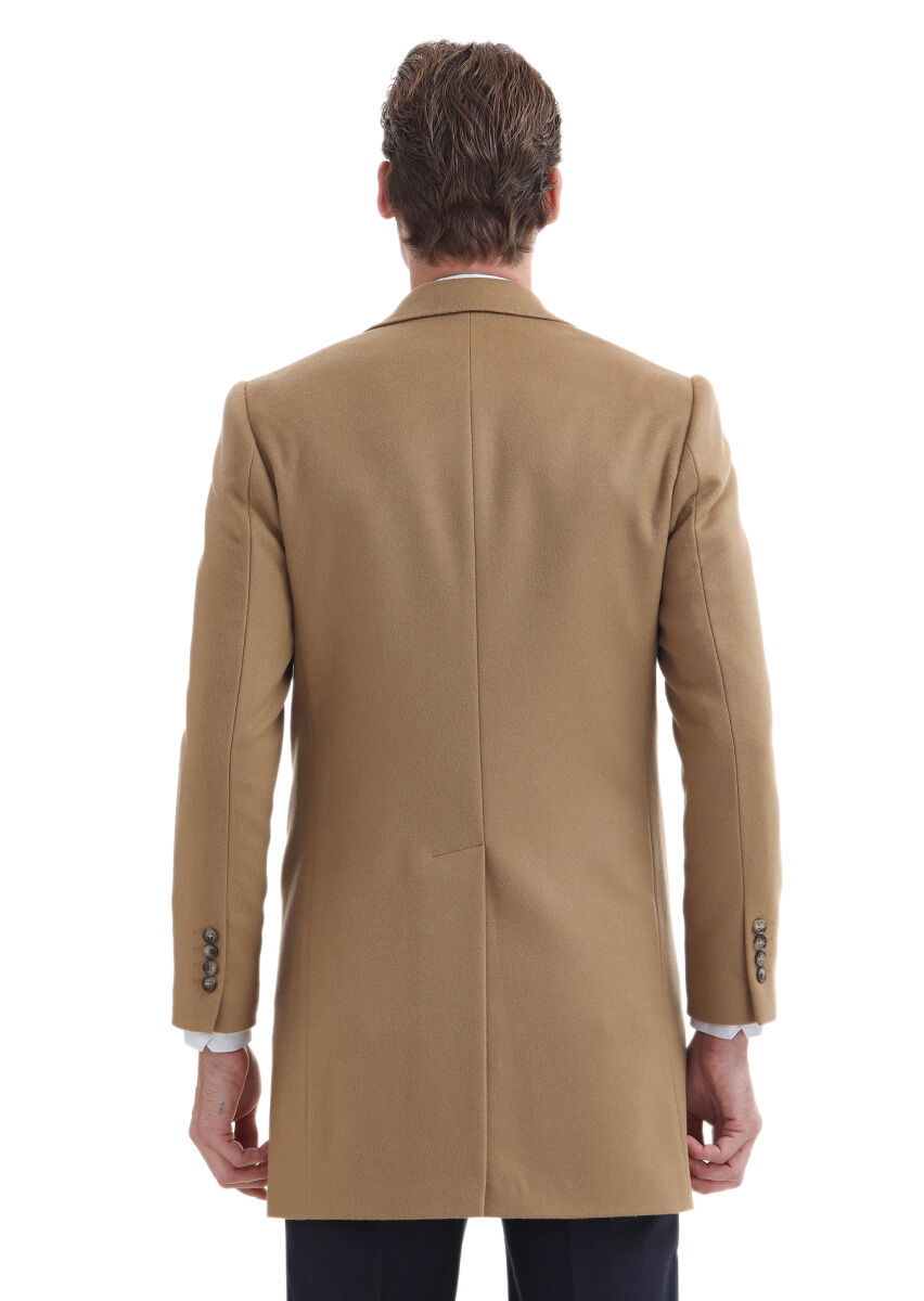 Buff Regular Fit Butterfly Collar Classical Weaving Overcoat - 6