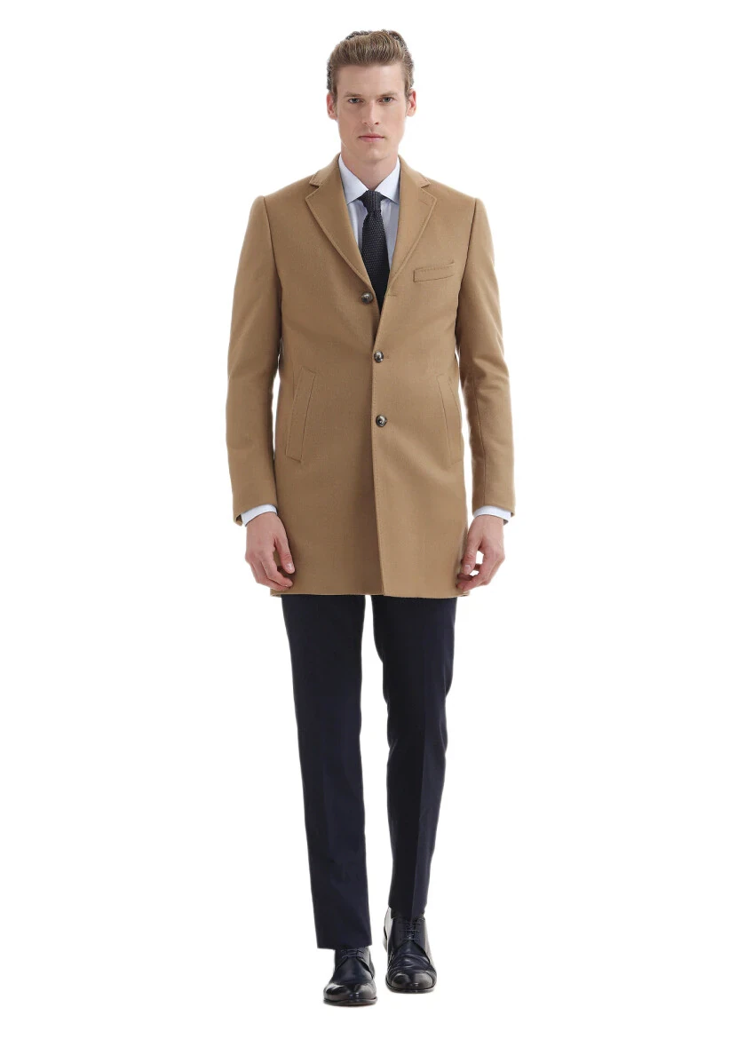 Buff Regular Fit Butterfly Collar Classical Weaving Overcoat 