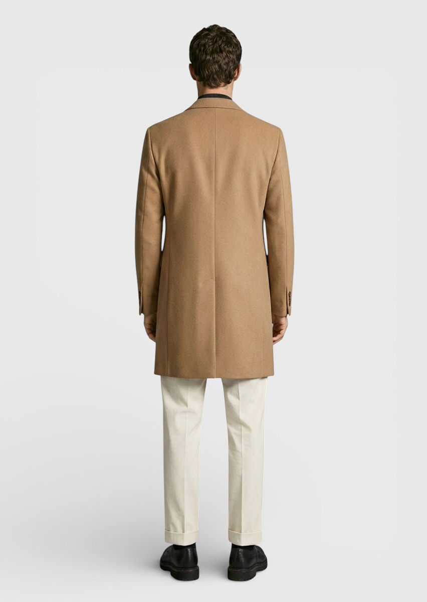 Buff Regular Fit Classical Weaving Overcoat - 4