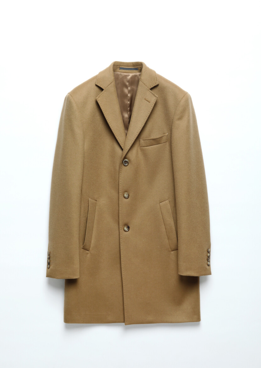 Buff Regular Fit Classical Weaving Overcoat - 5