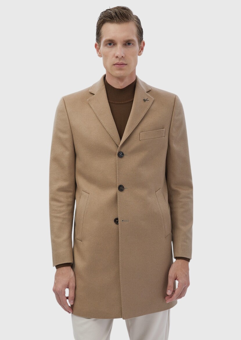 Buff Regular Fit Classical Weaving Overcoat - 4