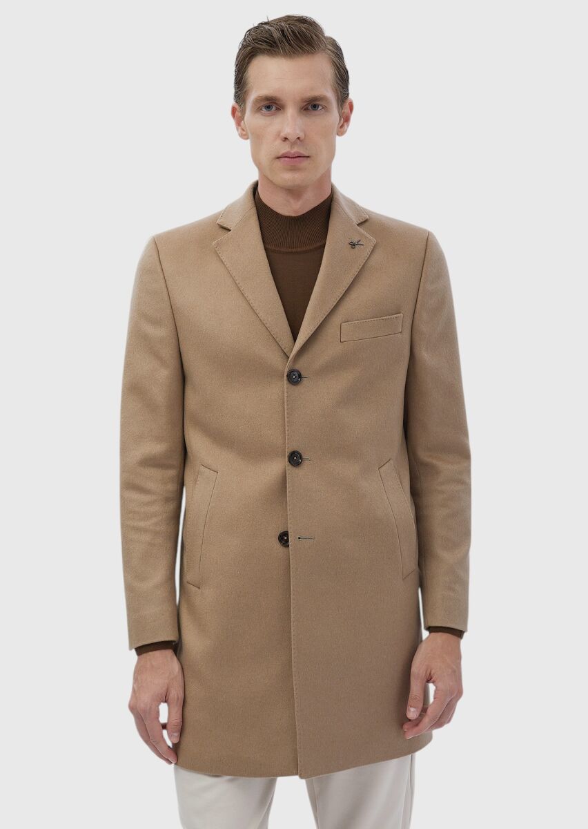 Buff Regular Fit Classical Weaving Overcoat - 4