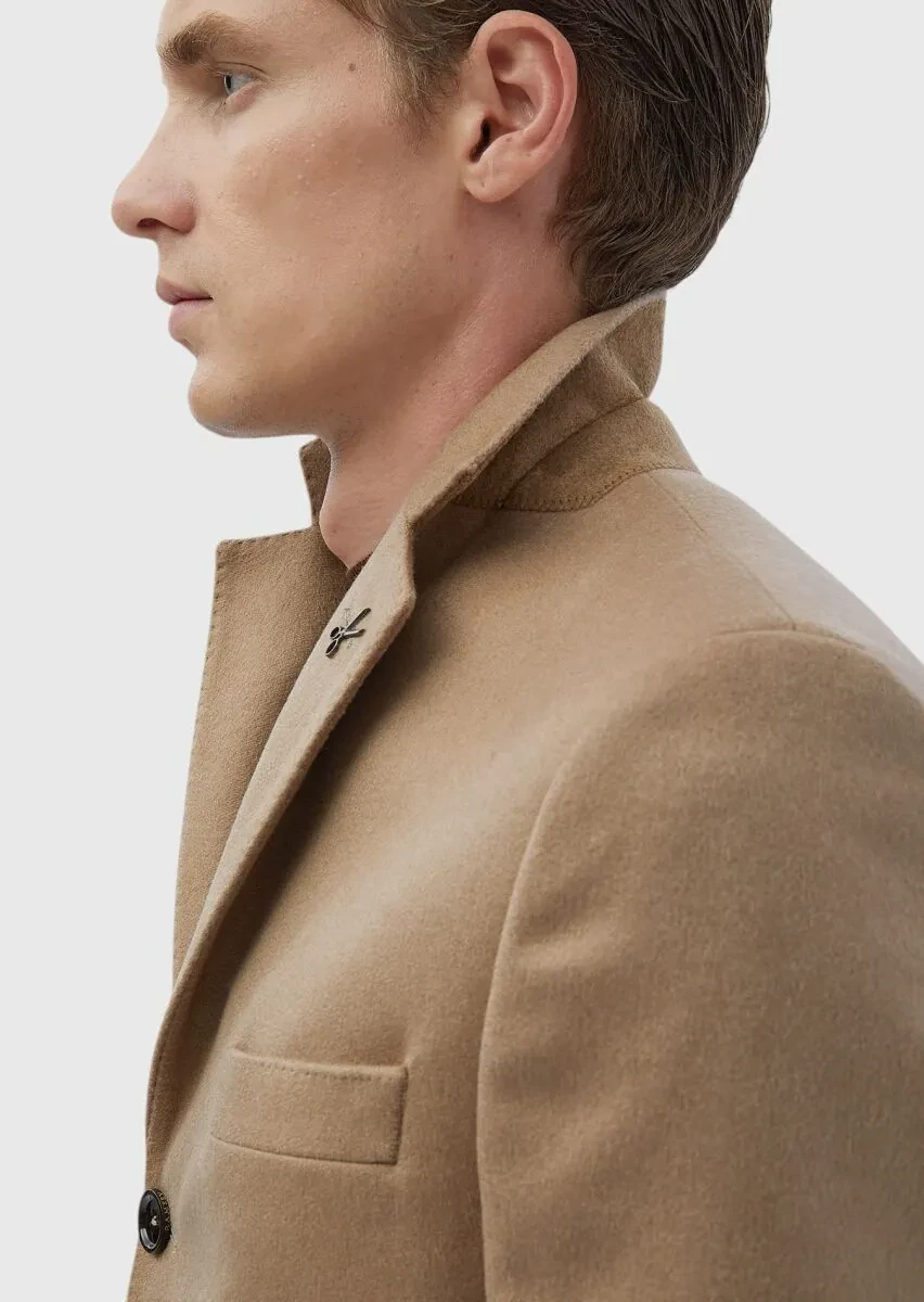 Buff Regular Fit Classical Weaving Overcoat - 6