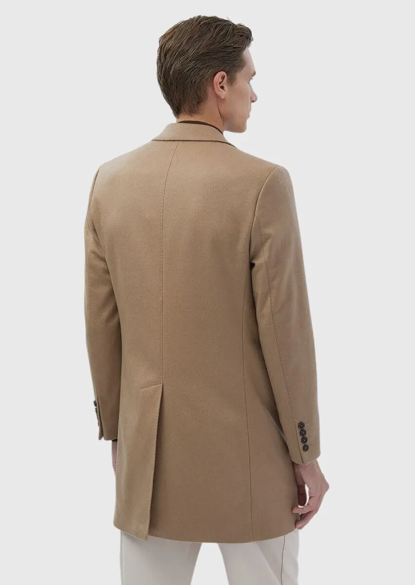 Buff Regular Fit Classical Weaving Overcoat - 9